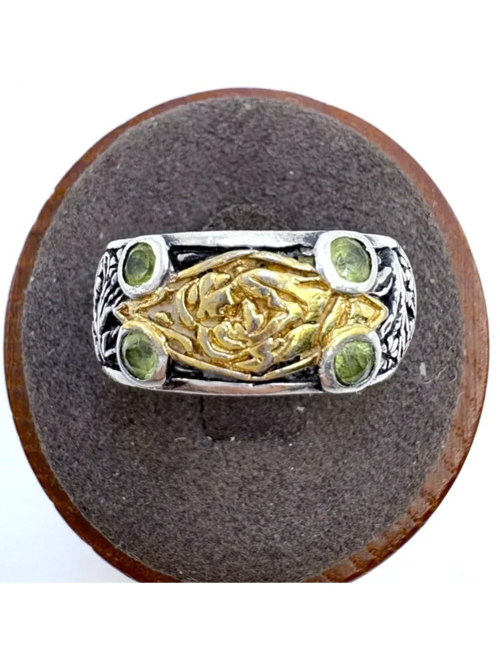Peridot Band Dogwood Flower Branch Design Ring 18k & Sterling Silver SZ 8